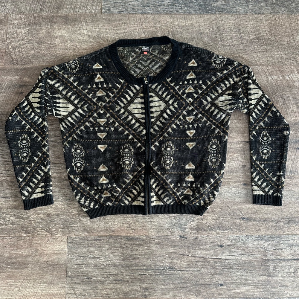 Only Black and Cream Geometric Cardigan